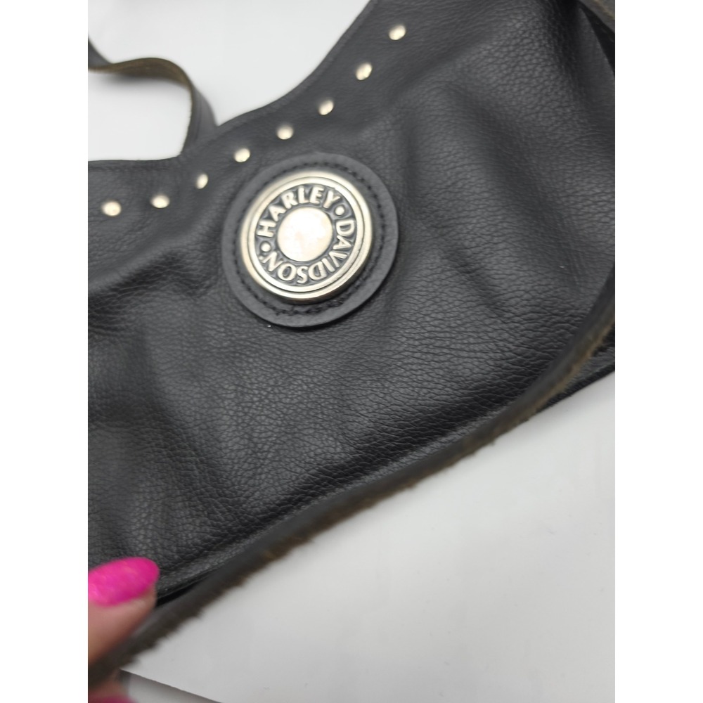 Harley-Davidson Black Pebbled Leather Studded Small Shoulder Bag Hobo Purse - Picture 4 of 11